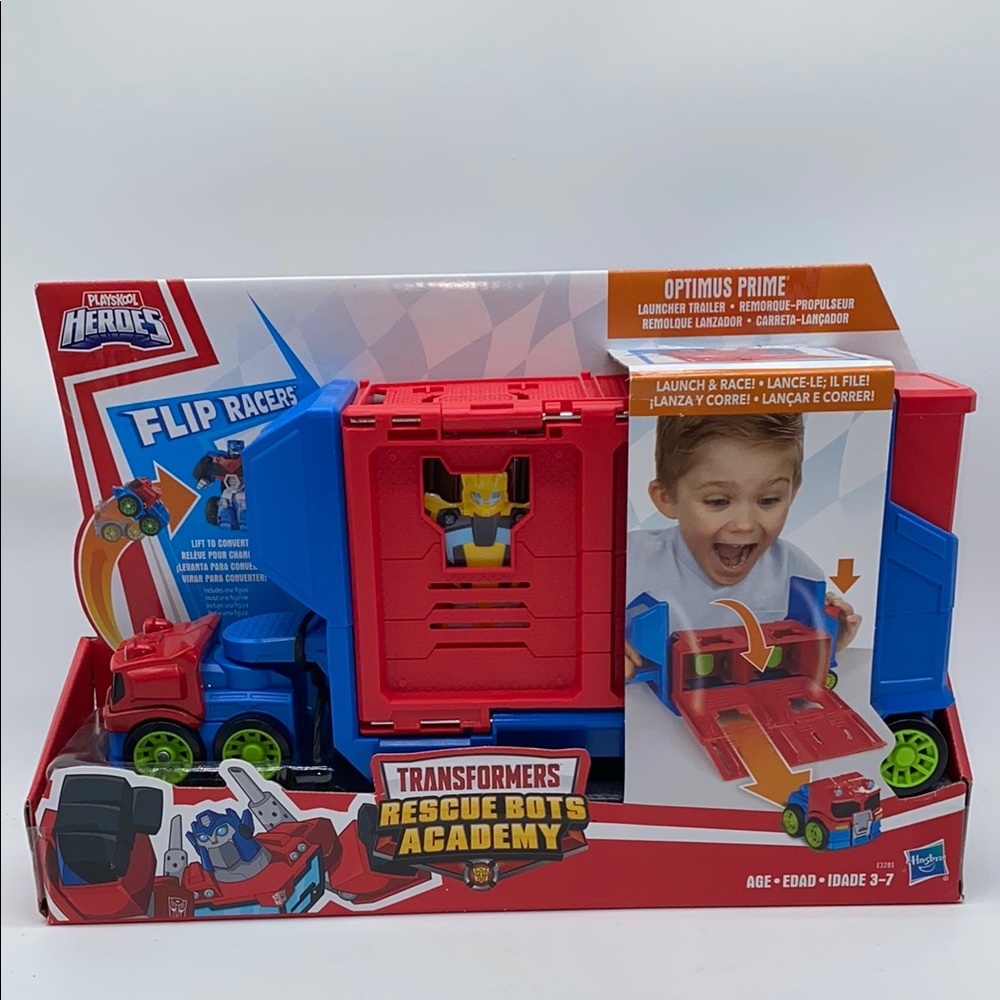 Playskool Heroes Transformers Optimus Prime Flip Racers Rescue Bots Acad…